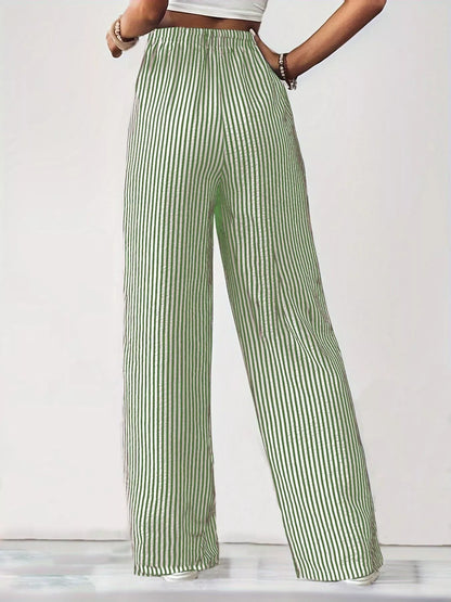 Sarah Express Women's Striped High-Waisted Wide Leg Pants