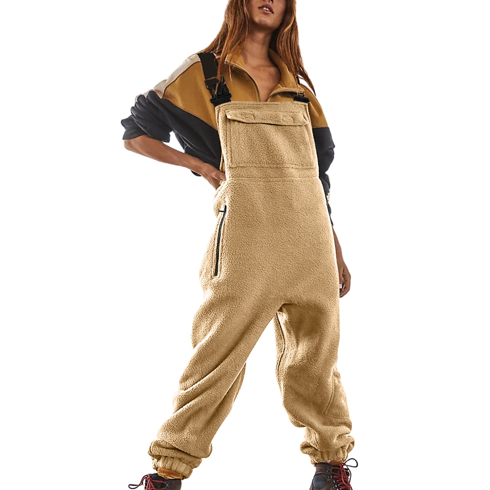 Sarah Express Polar Fleece Workwear Jumpsuit Suspender Overalls Wide Waist