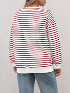 Sarah Express Women's Striped Round Neck Oversized Casual Sweatshirt
