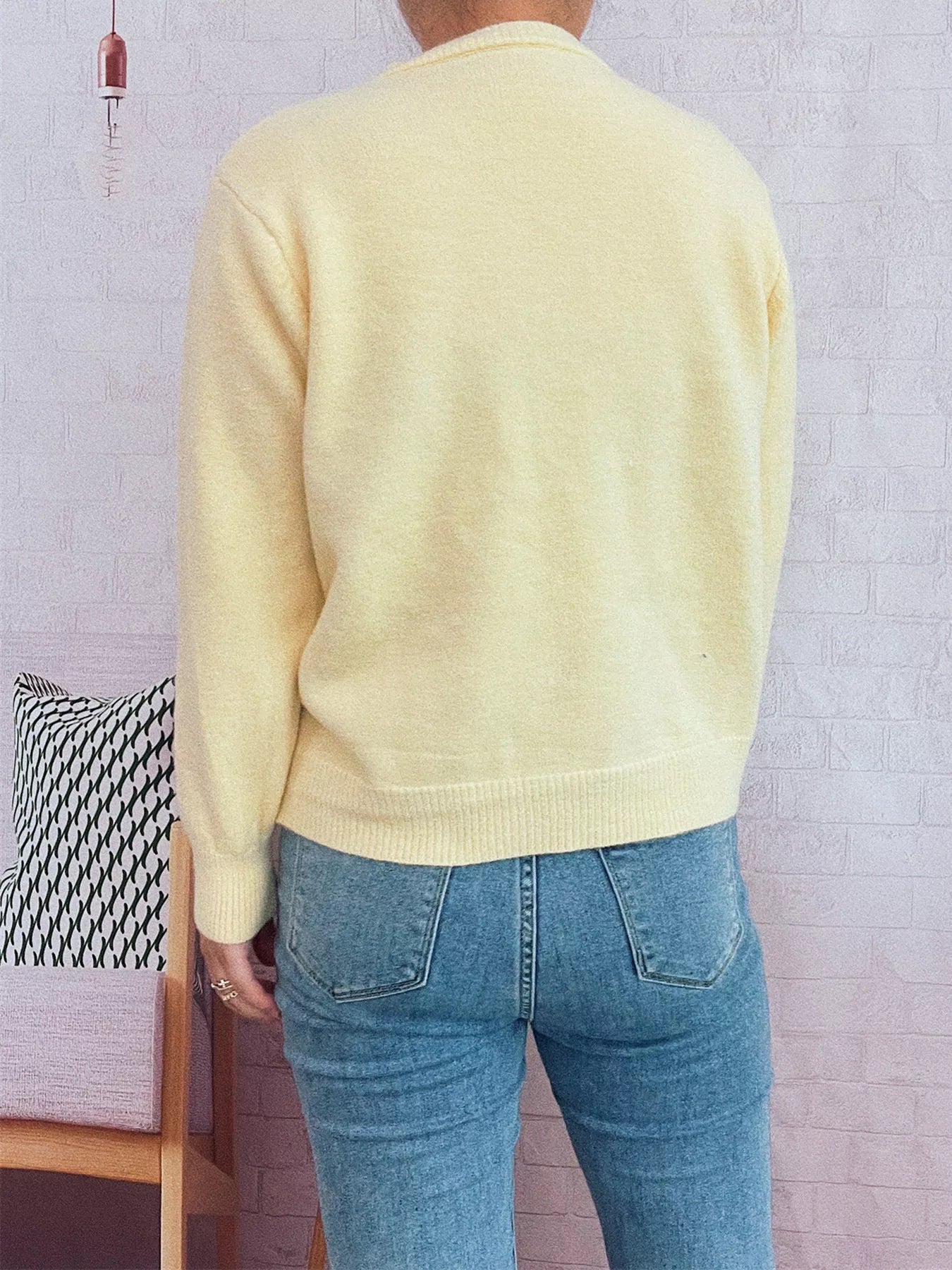 Sarah Express Women's Flower Button Up Long Sleeve Cardigan