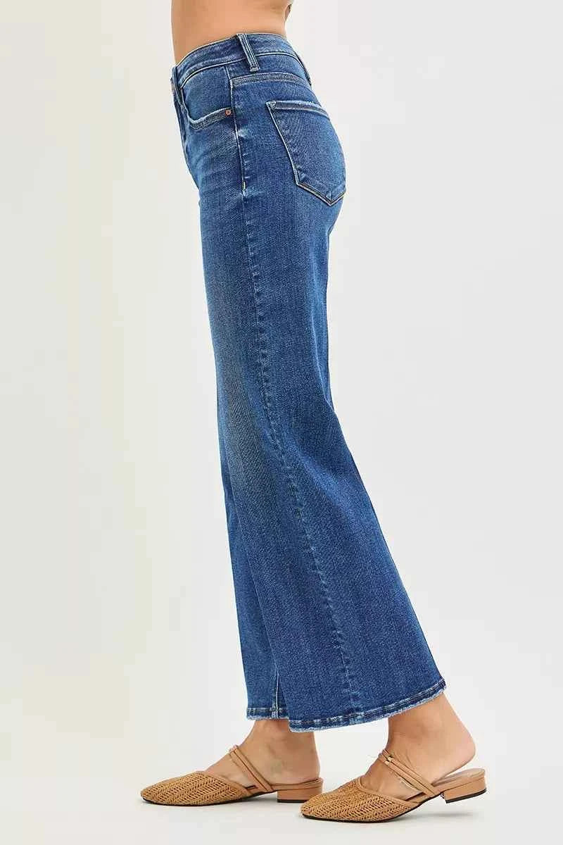 Sarah Express Women's High Rise Tummy Control Straight Leg Jeans with Crease Line