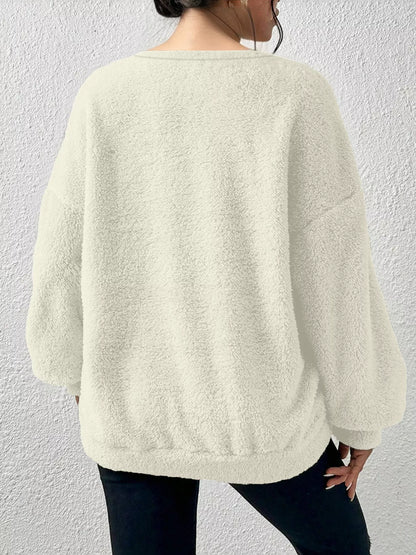 Sarah Express Women's Fleece Round Neck Dropped Shoulder Sweatshirt Plus Size