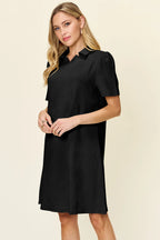 Sarah Express Women’s Plus Size Textured Collared Short Sleeve Dress
