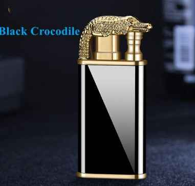 Sarah Express Blue Flame Metal Lighter - Windproof Butane Lighter with Dolphin Dragon Design Business black crocodile 1PCS