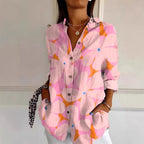 Sarah Express Women's Floral Print Long Sleeve Button-Up Shirt Casual Spring Summer Fall Top