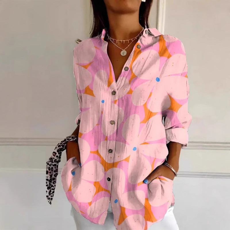 Sarah Express Women's Floral Print Long Sleeve Button-Up Shirt Casual Spring Summer Fall Top