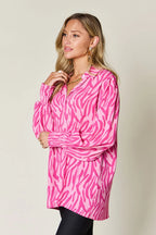 Sarah Express Women's Printed Smocked Long Sleeve Blouse Plus Size