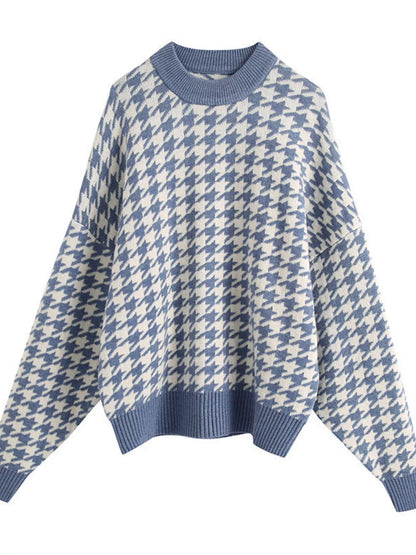 Sarah Express Women's Houndstooth Oversized Sweater Plus Size - Cozy Knit Pullover