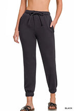 Sarah Express Women's Fleece Drawstring Joggers With Pockets BLACK