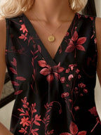 Sarah Express Women's Printed V-Neck Tank - Casual Basic Style Top