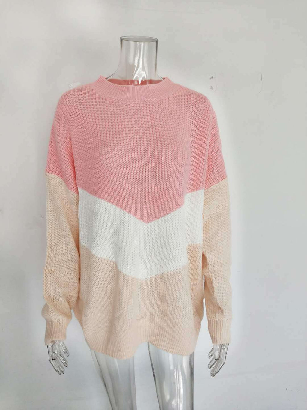 Sarah Express Tricolor Patchwork Knit Sweater Color Block Acrylic