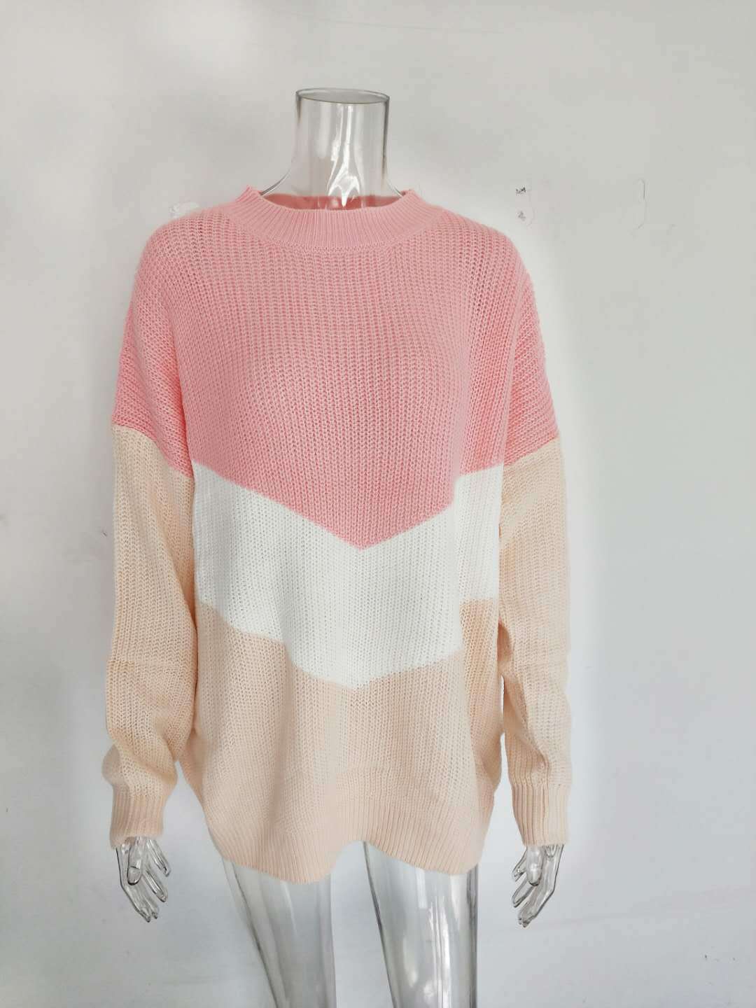 Sarah Express Tricolor Patchwork Knit Sweater Color Block Acrylic
