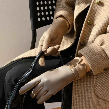 Sarah Express Women's Buckle Detail Gloves - Polyester Fiber Winter Accessory Brown ONESIZE