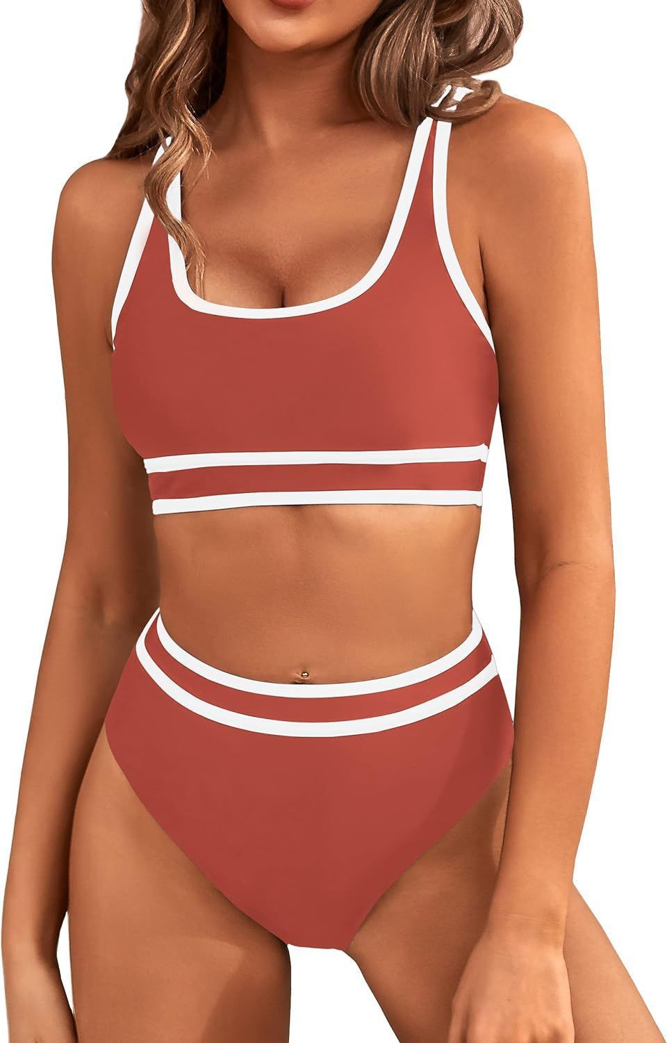 Sarah Express Women's Two-Piece Bikini Set - Tight-Fit Solid Color Swimsuit for Beach Swimming