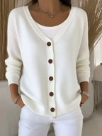 Sarah Express Women's V-Neck Button-Down Knit Cardigan Plus Size White