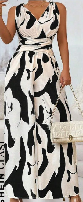 Sarah Express Random Print Backless Jumpsuit Party Evening