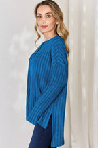 Sarah Express Women's Ribbed Half Button High-Low T-Shirt - Long Sleeve Casual Plus Size Top