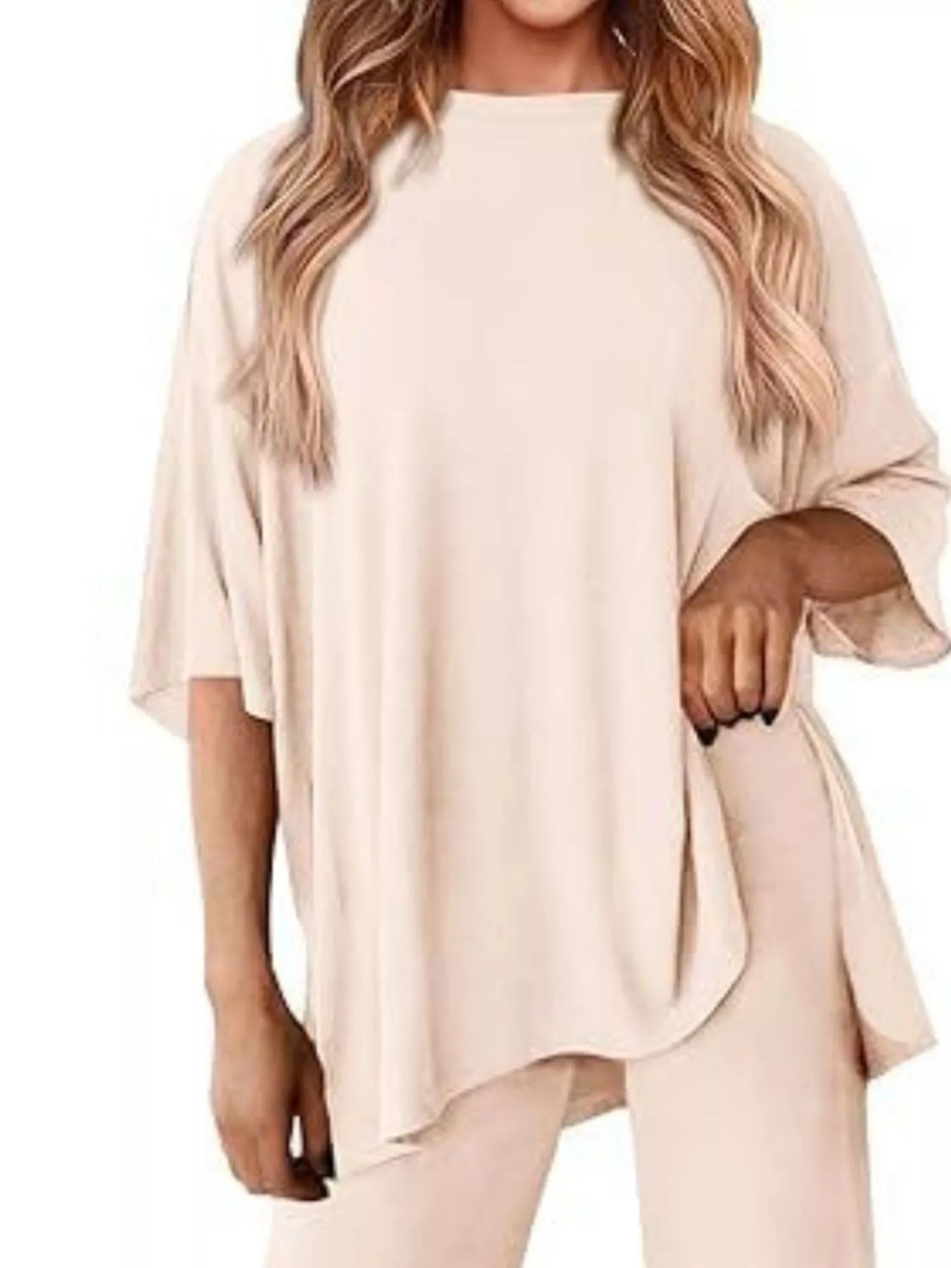 Sarah Express Relaxed Fit Round Neck Top and Pants Two-Piece Lounge Set