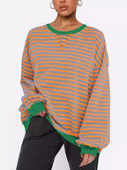 Sarah Express Women's Striped Round Neck Long Sleeve Sweatshirt