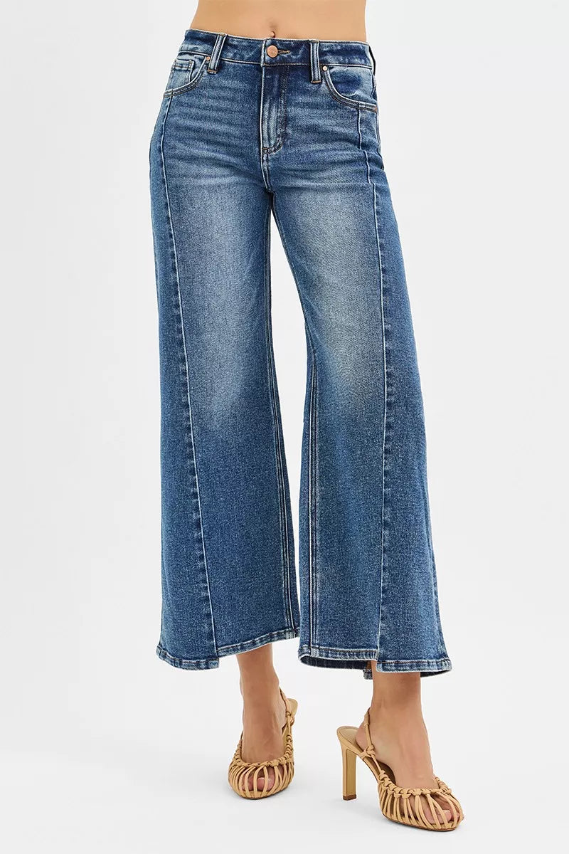 Sarah Express Women’s High Rise Crop Wide Leg Jeans with Step Hem
