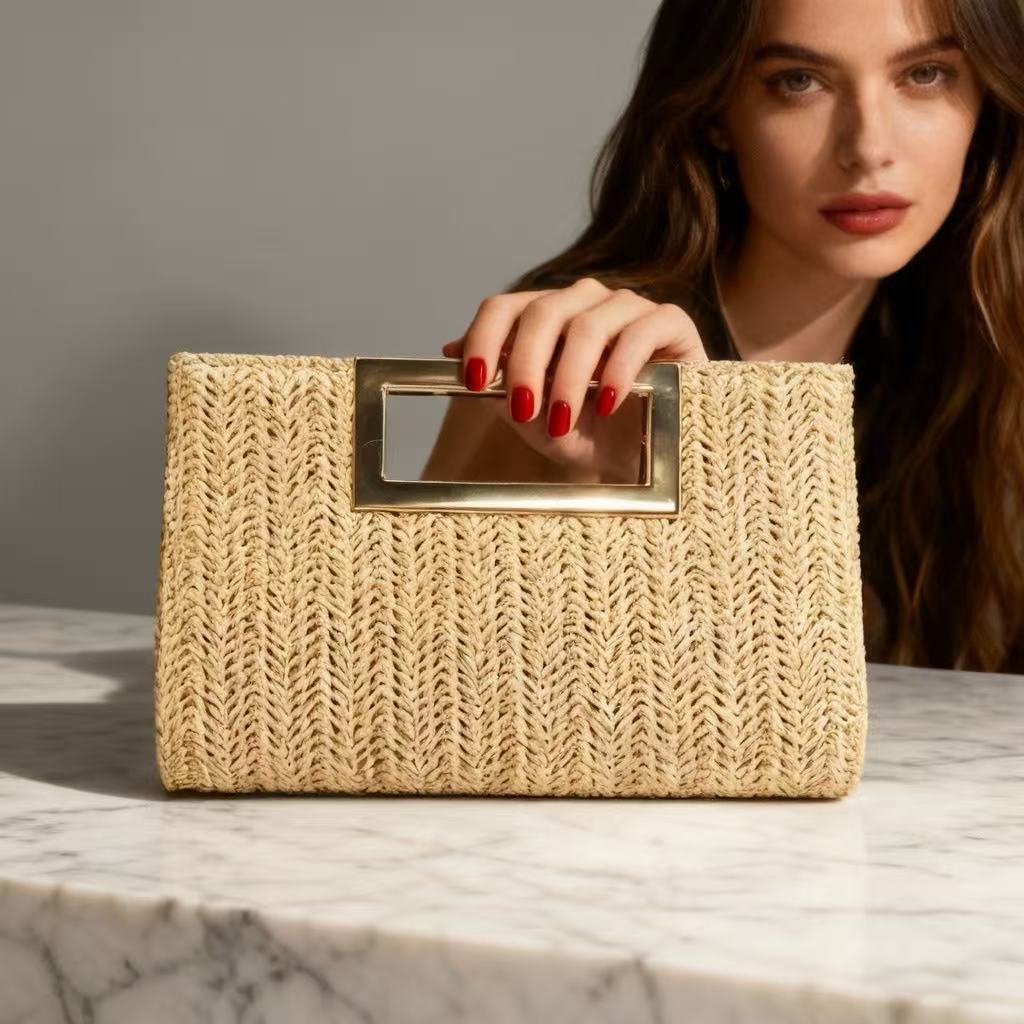 Sarah Express Women's Woven Chain Clutch Bag - Elegant Evening Handbag with Metal Accents