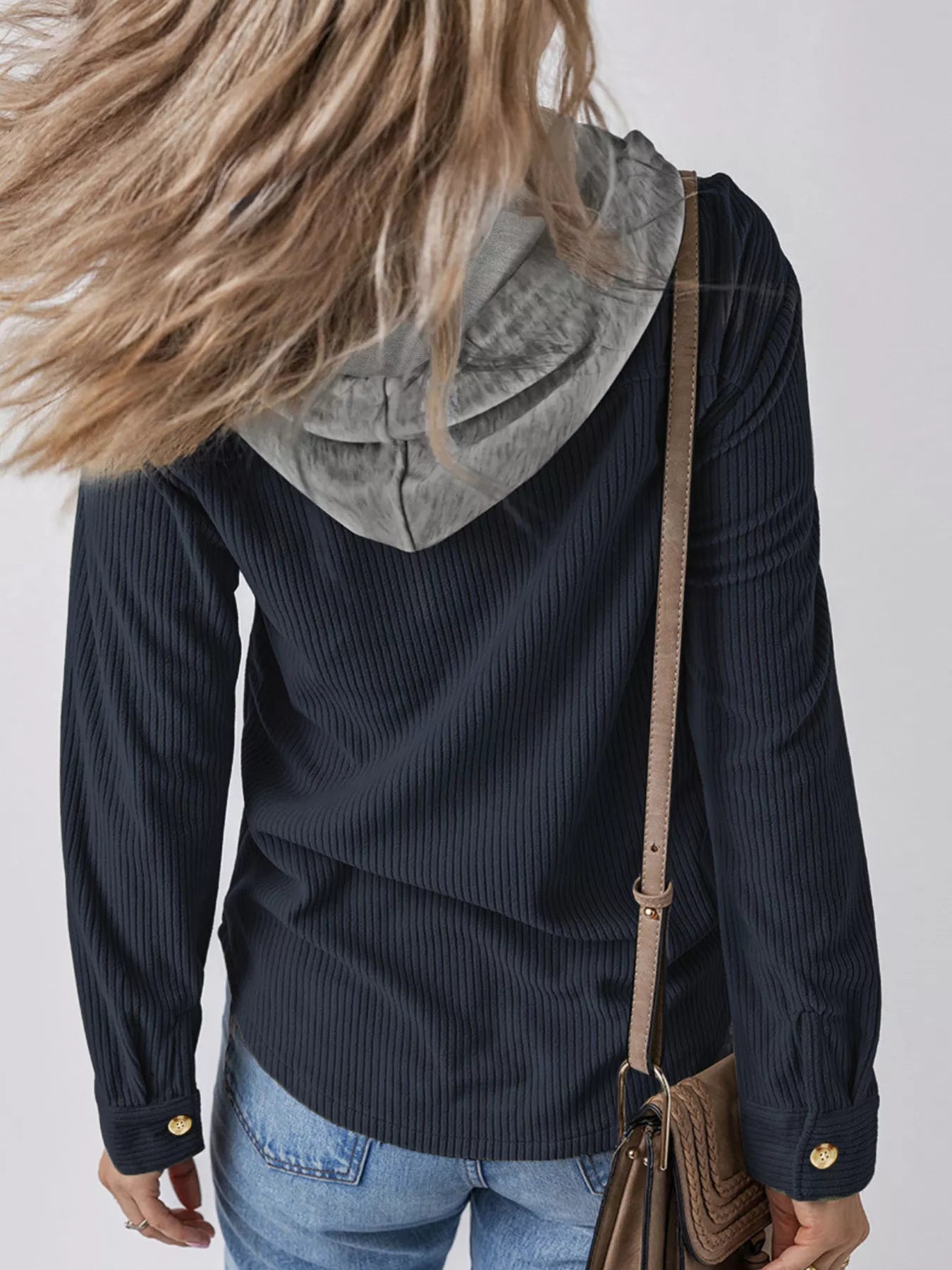 Sarah Express Women's Plus Size Corduroy Hooded Jacket with Pockets