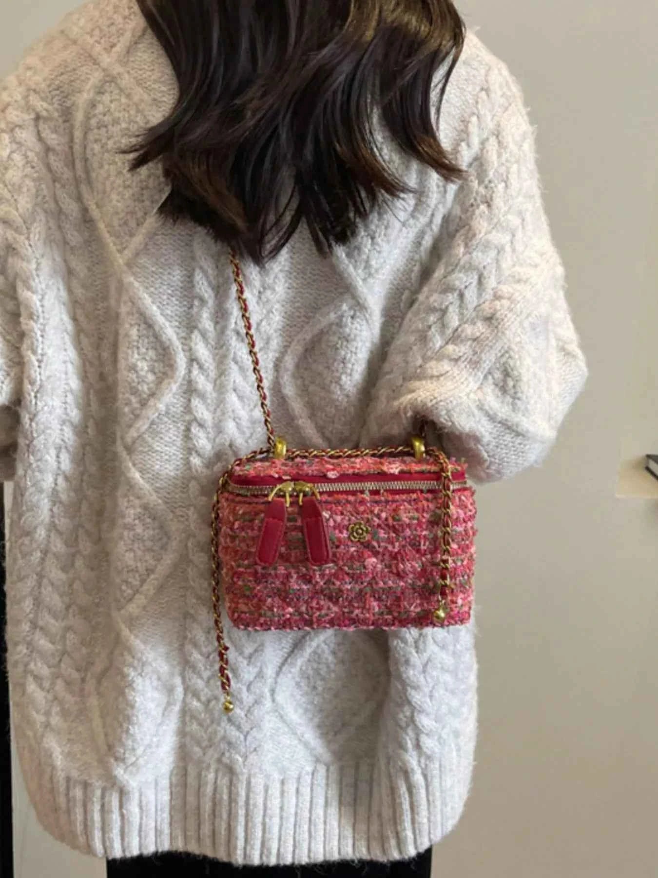 Sarah Express Women's Tweed Crossbody Bag with Chain Strap