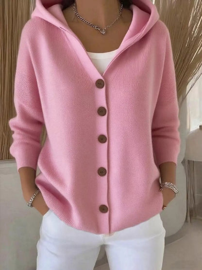 Sarah Express Women's Hooded Button-Down Knit Cardigan Pink