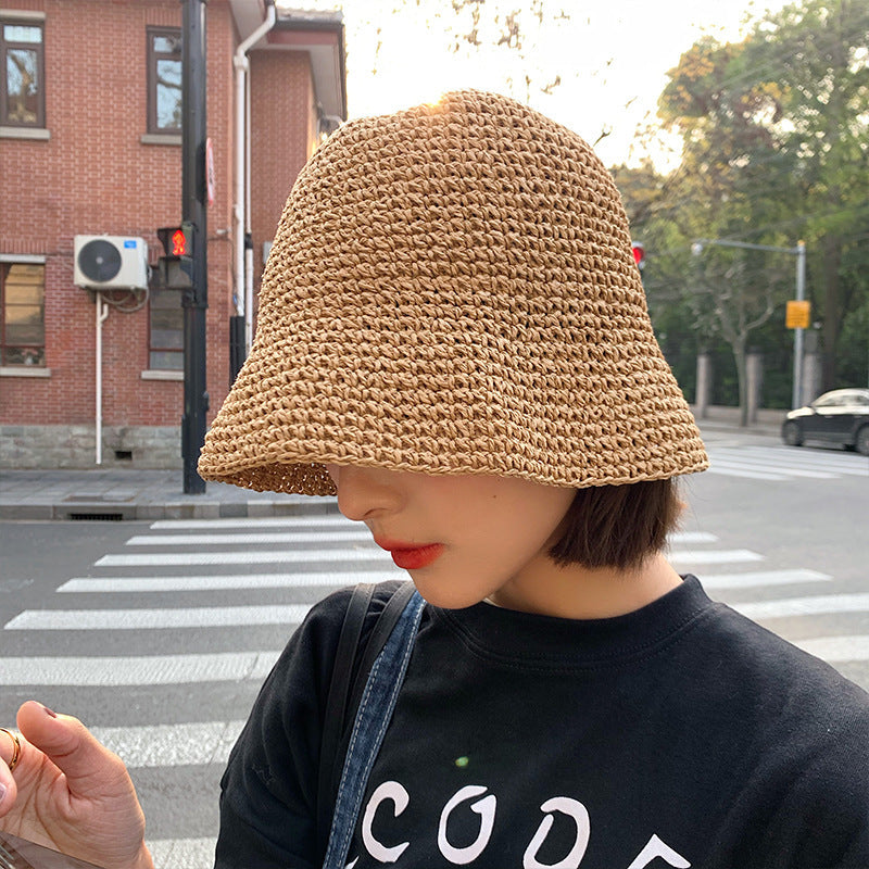 Sarah Express Women's Straw Beach Hat Sun Protection Bucket Hat Breathable Dome Crown Summer Accessory