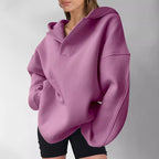 Sarah Express Women's Loose Fit Hoodie Sweatshirt - Solid Color Long Sleeve Pullover Top