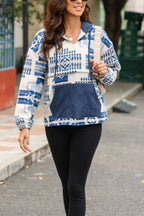 Sarah Express Women's Geometric Quarter Zip Long Sleeve Hoodie