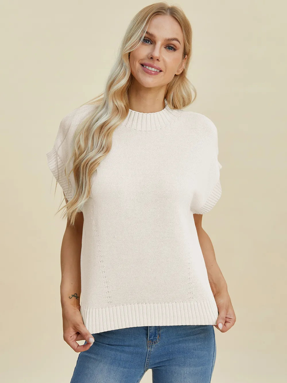 Sarah Express Women’s Plus Size Short Sleeve Mock Neck Viscose Sweater
