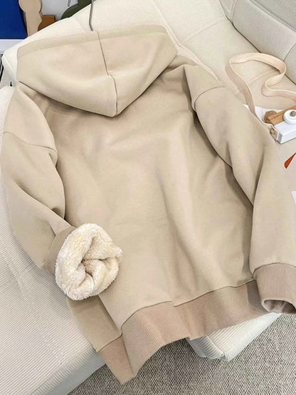 Sarah Express Women's Fleece-Lined Zip-Up Hoodie with Pockets - Drawstring Hooded Jacket