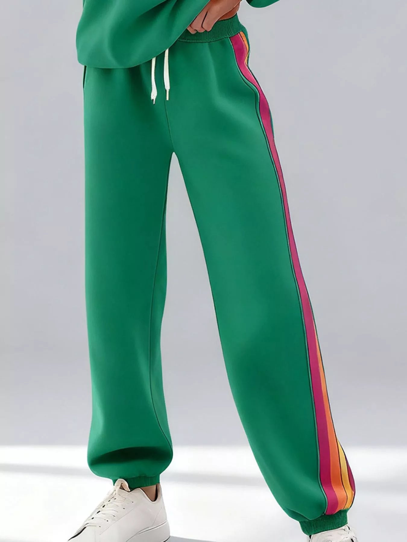 Sarah Express Women's Striped Round Neck Sweatshirt and Pants Lounge Set