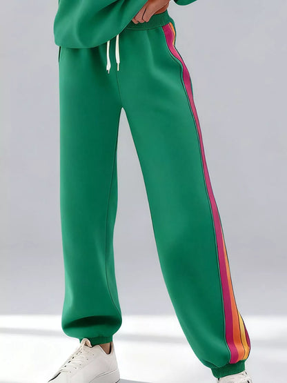 Sarah Express Women's Striped Round Neck Sweatshirt and Pants Lounge Set