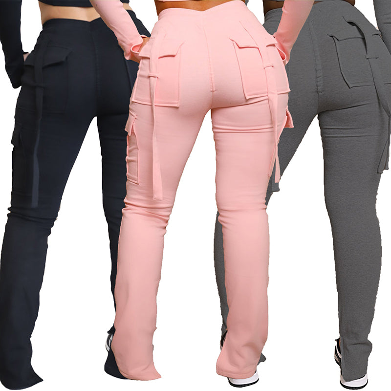 Sarah Express Women's Cargo Pants High Waist Wide Leg Trousers with Pockets - Drawstring Straight Leg Pants