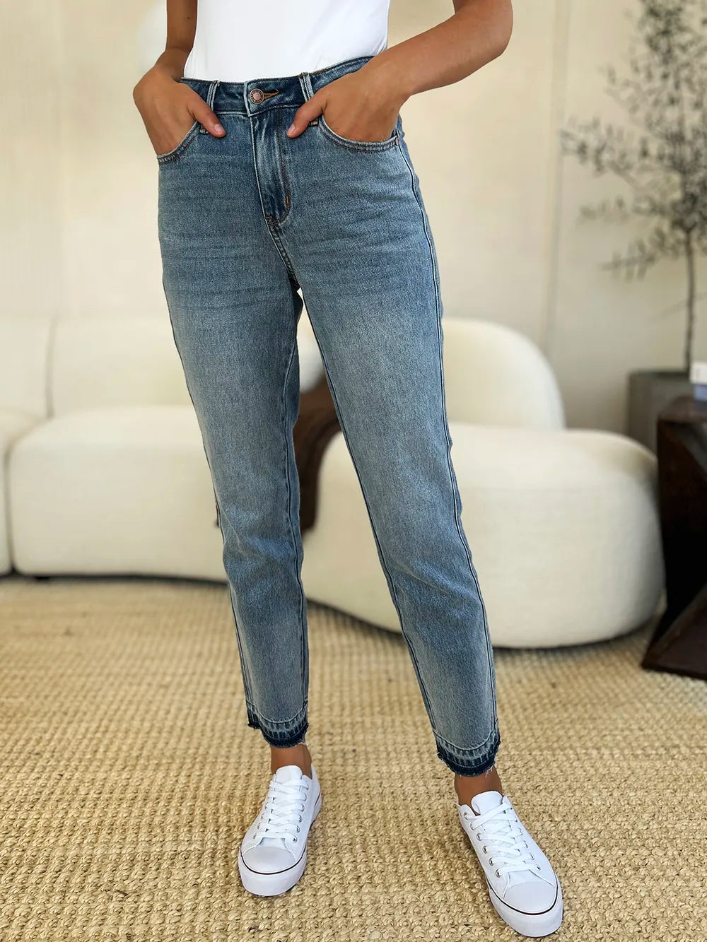 Sarah Express Women’s Plus Size Mid Rise "Rigid Magic" Release Hem Jeans
