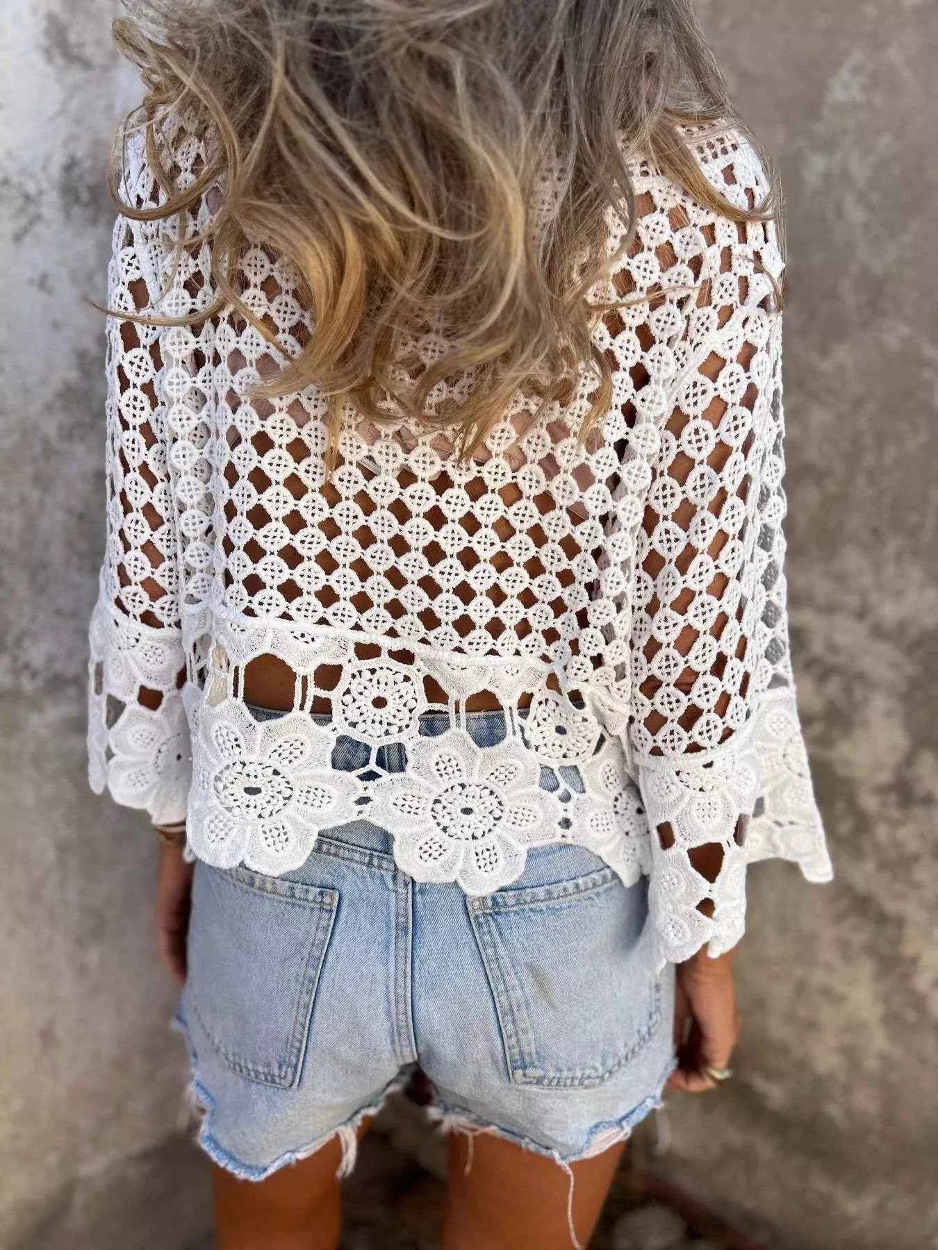 Sarah Express Women's Tassel Crochet Knit Beach Cover Up