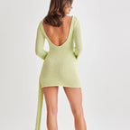 Fashion Slim Long-sleeved Dress Y2K Hip-hugging V-shaped Backless Short Dresses Womens Clothing