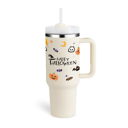 Sarah Express 40 oz Insulated Tumbler with Handle and Straw - Stainless Steel Vacuum Coffee Cup with Lid Halloween Cream white 1200ML 1PC
