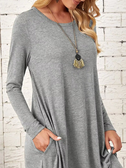 Sarah Express Women's Casual Long Sleeve Pocket Midi Dress