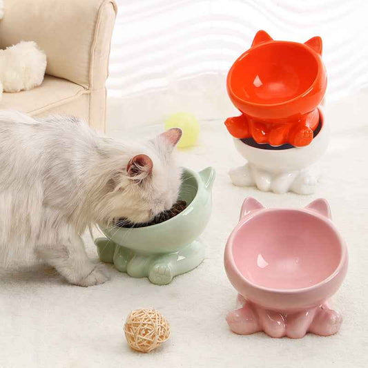 Sarah Express Elevated Ceramic Pet Bowl - Ergonomic Tilted Design for Cats & Dogs