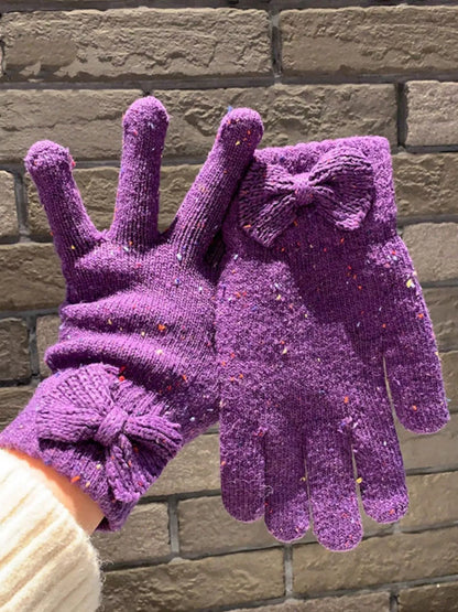 Sarah Express Women's Knitted Bow Accent Gloves - Warm Winter Fingerless Gloves
