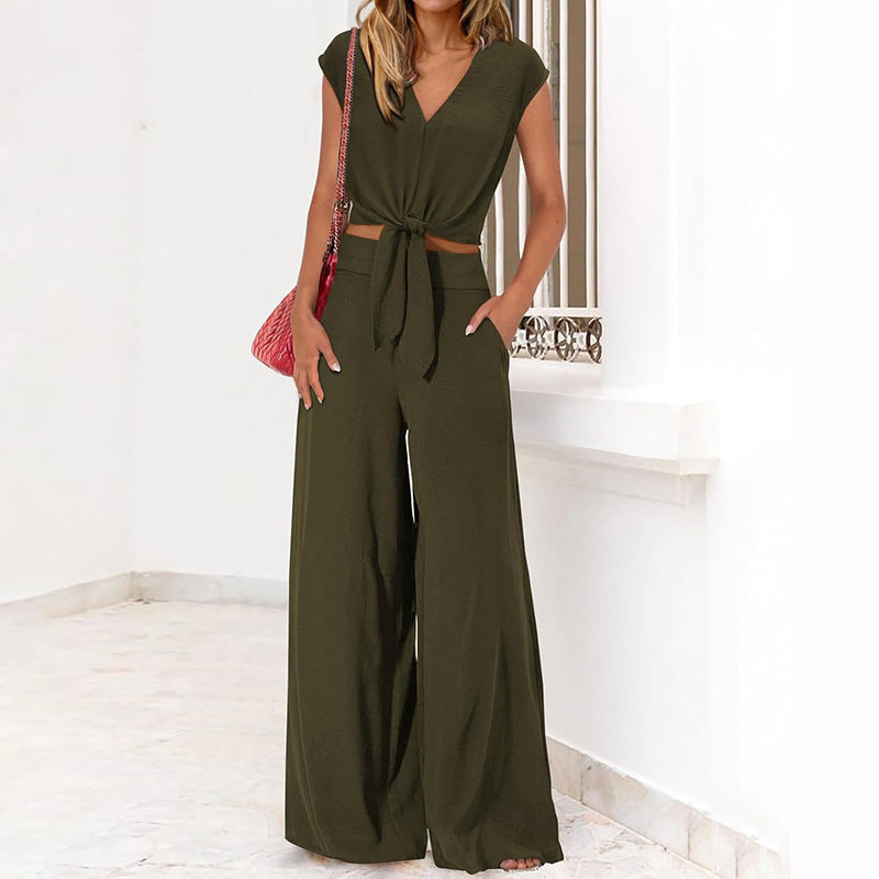 Sarah Express High Waist Wide Leg Pants Suit Two Piece Sleeveless Set