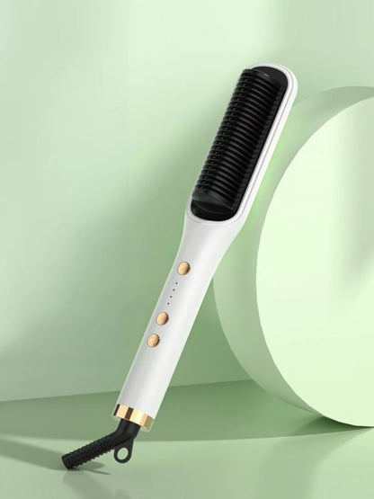 Sarah Express 2-in-1 Hair Straightener Brush Comb - Heating Straightening & Curling Tool Ivory