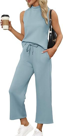 Sarah Express Women's Sleeveless Top Wide Leg Cropped Pants Two-Piece Set Matching Outfit