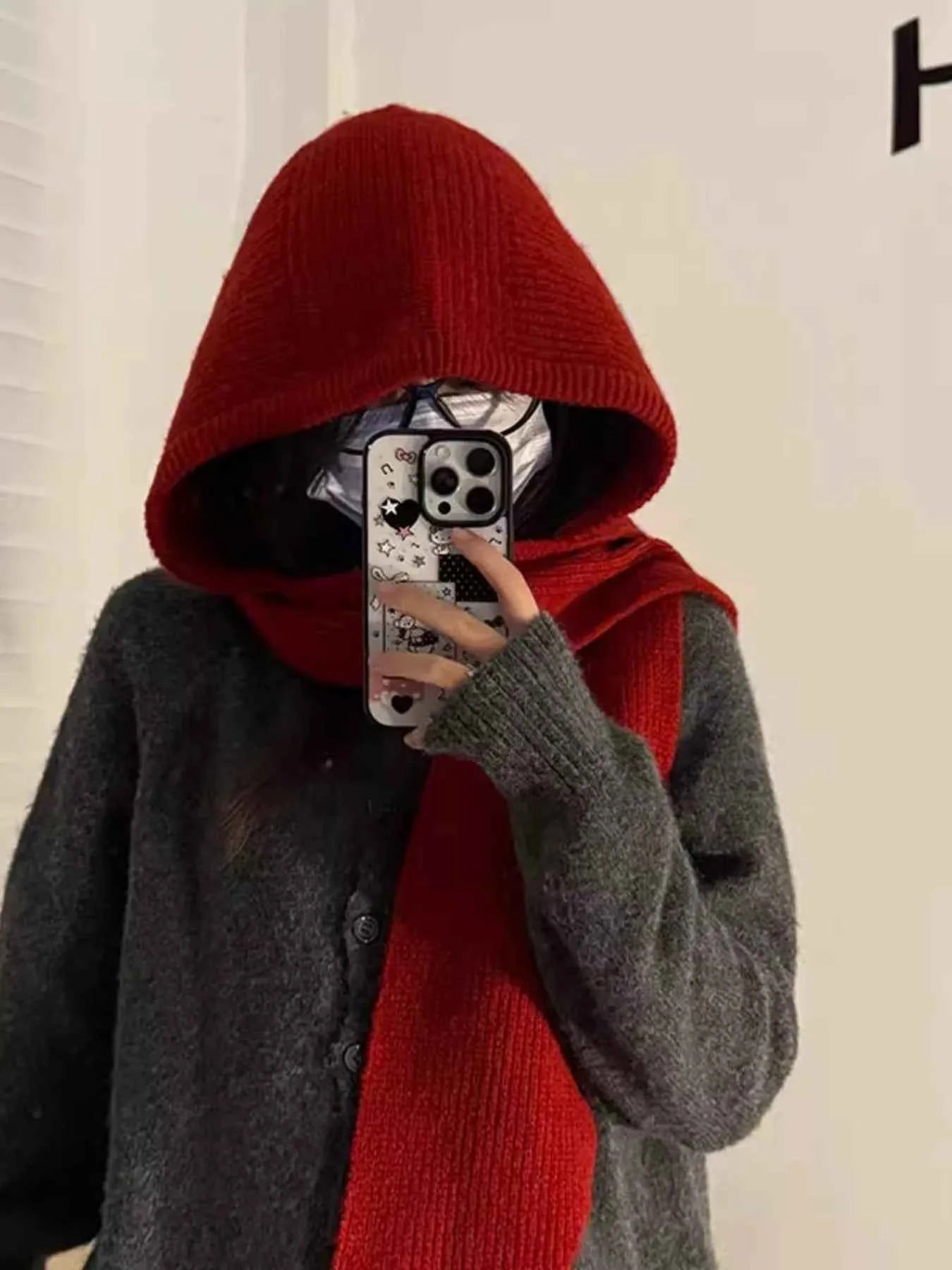 Sarah Express Women's Knitted Hat with Attached Scarf - Winter Warm Beanie Scarf Set