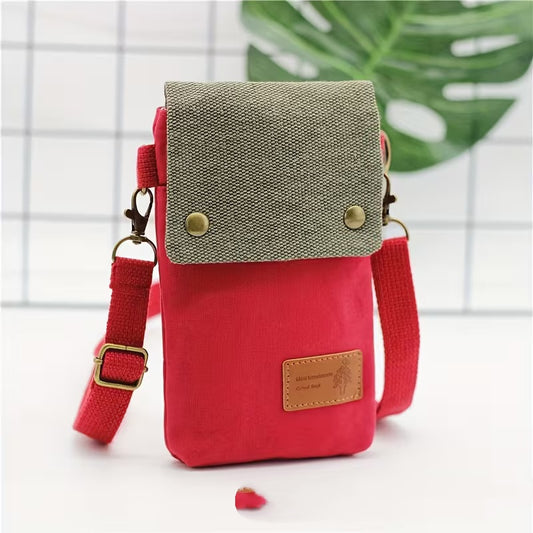 Sarah Express Canvas Crossbody Phone Bag - Retro European Patchwork Design for Women