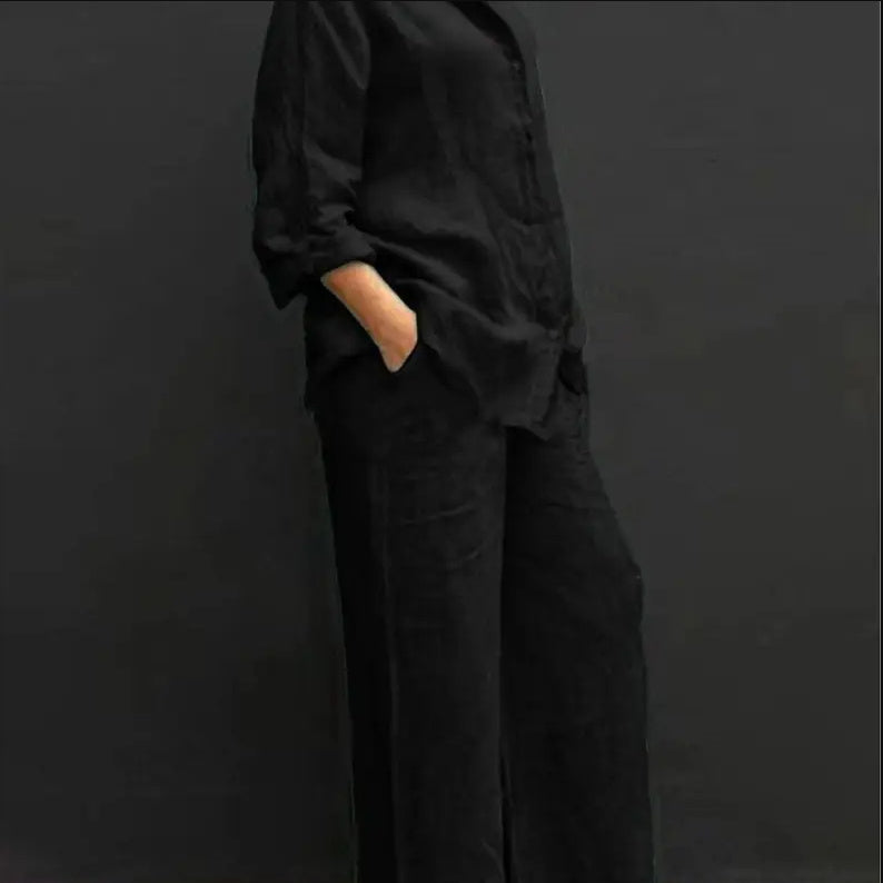 Sarah Express Casual Urban Shirt and Pants Set Long Sleeve Two Piece Matching Outfit