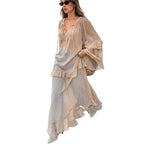 Women's Khaki Ruffled Long Sleeve Dress